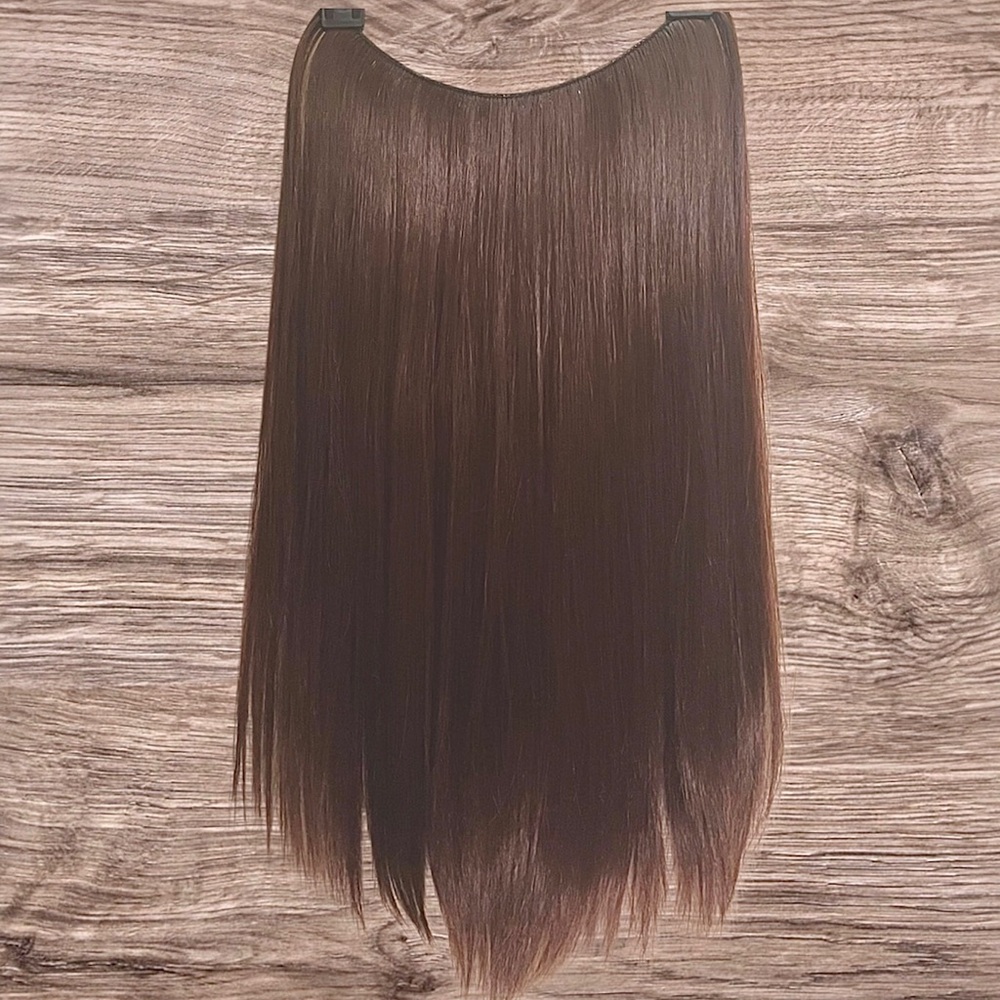 NWOT Invisible Halo Hair Extension Synthetic Clear Wire Band Dark Brown
